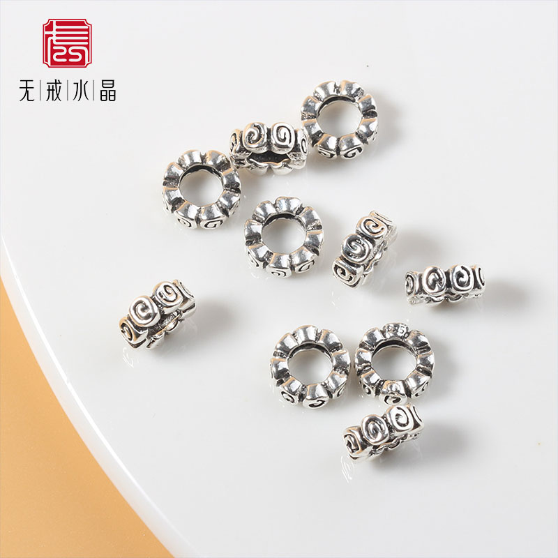 『无戒』s925银 泰银回纹隔片隔珠银珠 diy水晶手链配饰 扁珠