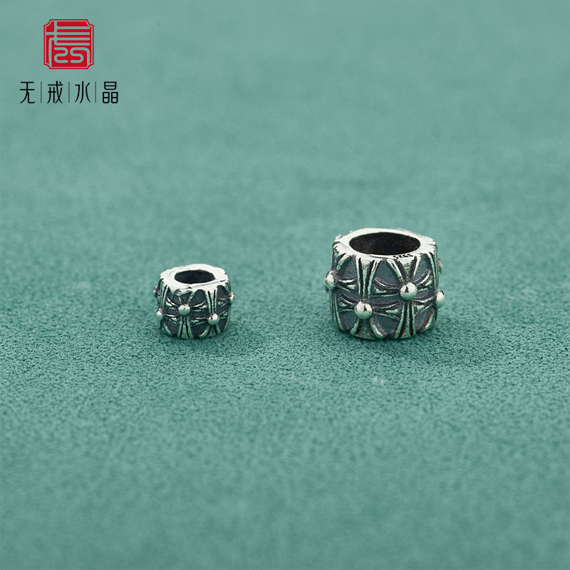 『无戒』s925纯银复古十字架隔珠diy串珠文玩手串手链银饰配件