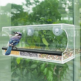 热销屋型喂鸟器透明亚克力户外吸盘式 新款 鸟屋鸟类喂食器贴窗鸟笼