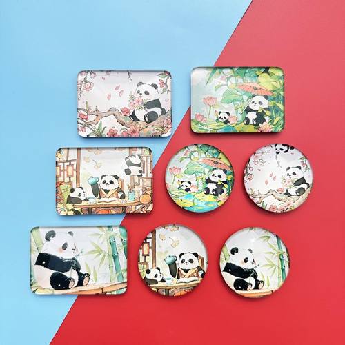 原创玻璃熊猫冰箱贴国潮可爱卡通