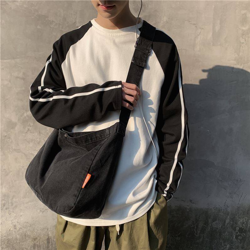 日韩纯色简约牛仔布青少年学生单肩包男日系复古潮流大容量斜挎包,箱包皮具/热销女包/男包,男士包袋,淘宝优惠券,粉丝福利购,淘宝优惠卷