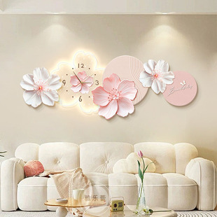 奶油风客厅装饰画带钟表法式高级感沙发背景墙大气挂画卧室壁灯画