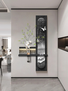 水培绿色植物入口装饰画立体砂岩纹理画黑白灰蝴蝶走廊过道挂画