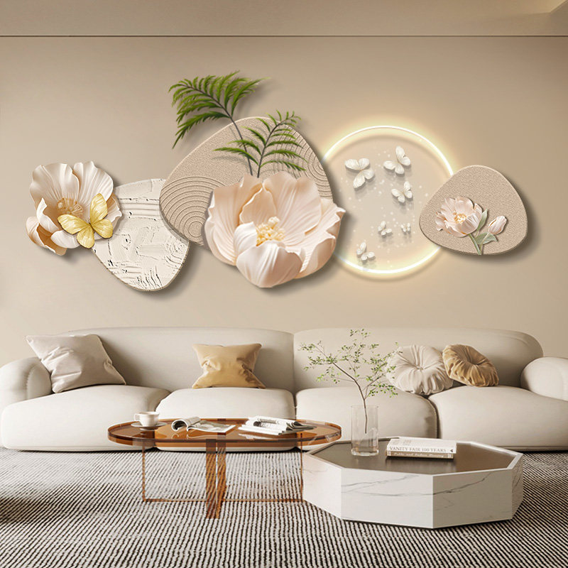 奶油风客厅装饰画高级感多层立体沙发背景墙挂画卧室床头带灯壁画,家居饰品,现代装饰画,淘宝优惠券,粉丝福利购,淘宝优惠卷