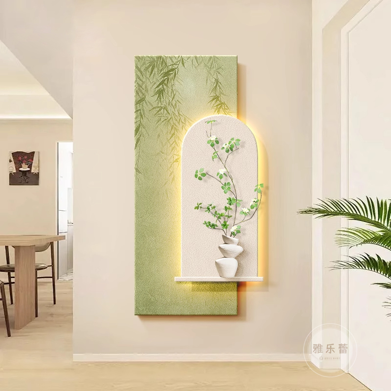 奶油风入户玄关装饰画北欧立体砂岩绿植实物画壁画高级感走廊挂画图片