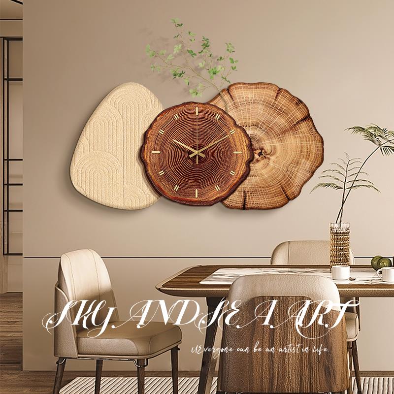 日式原木风年轮挂钟奶油侘