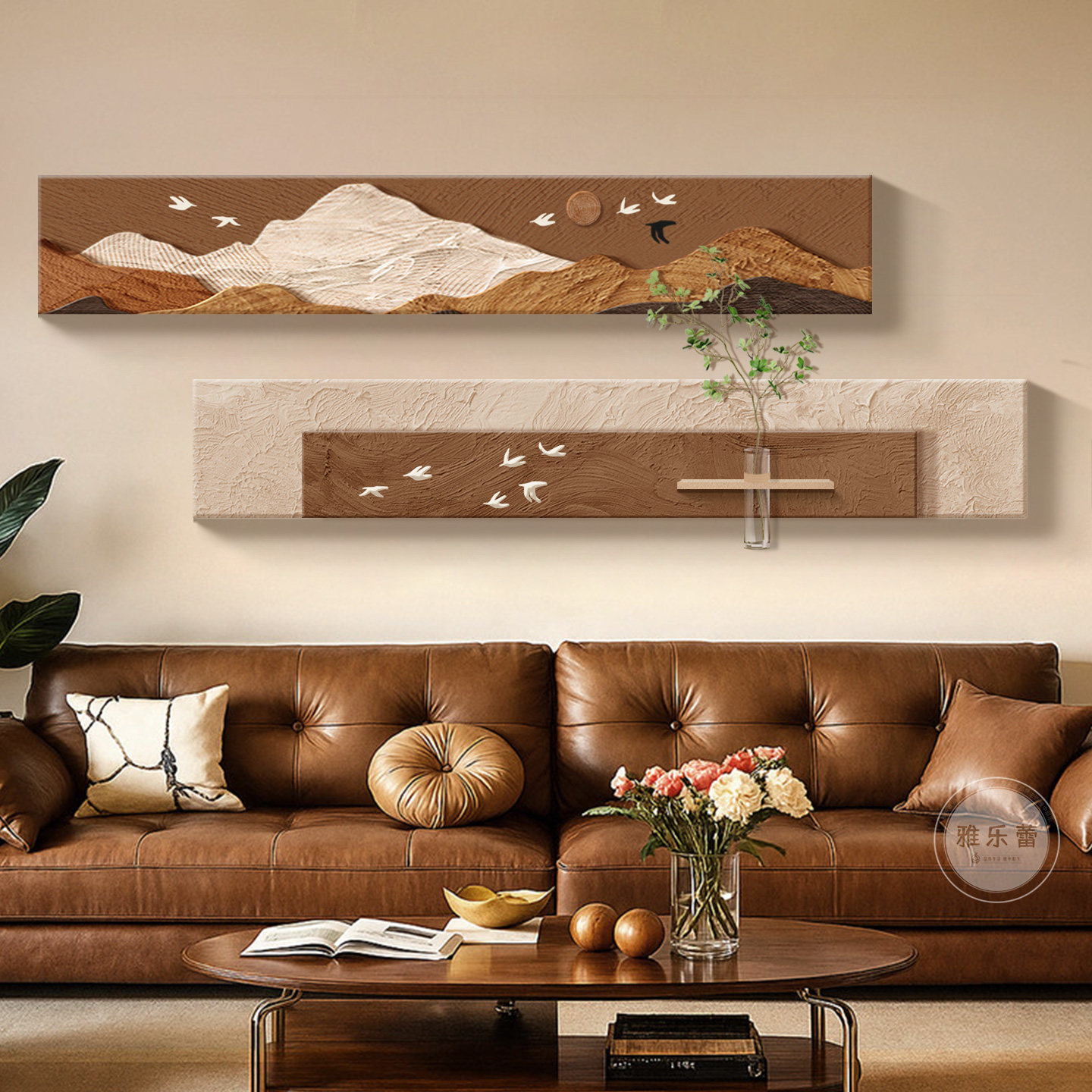 中古风背有靠山客厅装饰画复古抽象沙发背景墙挂画2026新款立体画