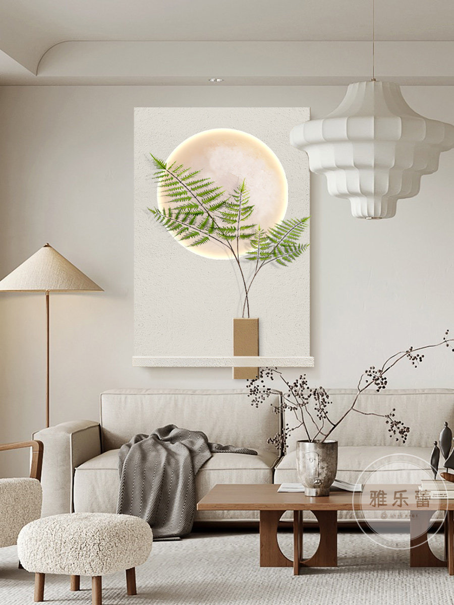 现代简约客厅装饰画立体绿植砂岩画极简沙发背景墙挂画玄关壁灯画