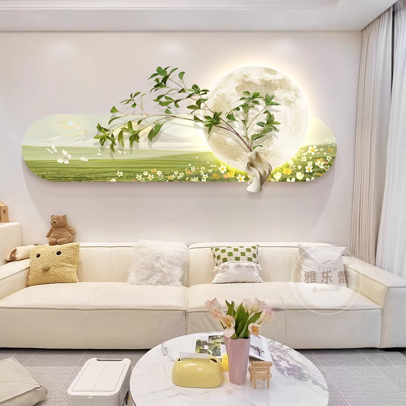 客厅装饰画壁灯绿植奶油风