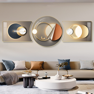 现代轻奢客厅装饰画2026新款圆形沙发背景墙挂画简约高档三联壁画