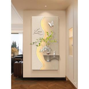 水培绿植玄关装 饰画入户正对门挂画奶油风客厅造景走廊过道壁画灯