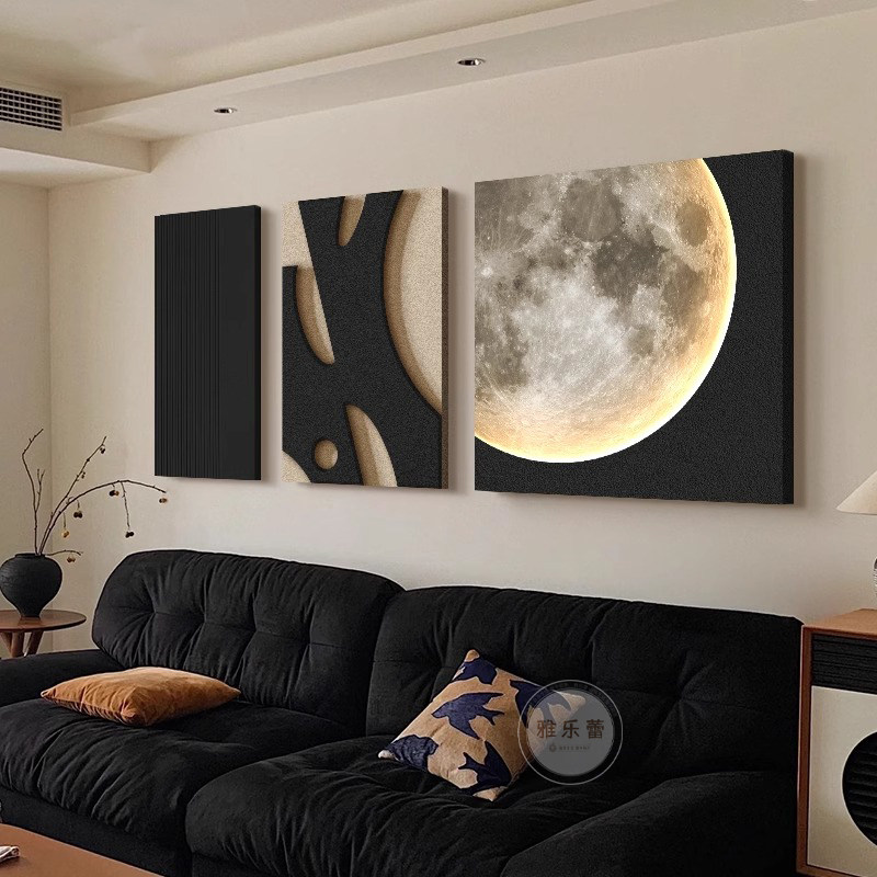 2026新款立体砂岩画黑白抽象客厅装饰画壁灯高级感沙发背景墙挂画