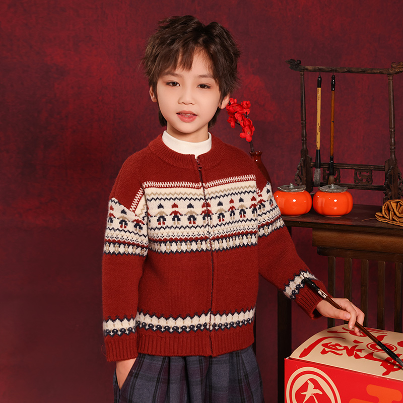 男童红色毛衣polo毛线衣儿童秋冬2025新款中小童圣诞新年服打底衫