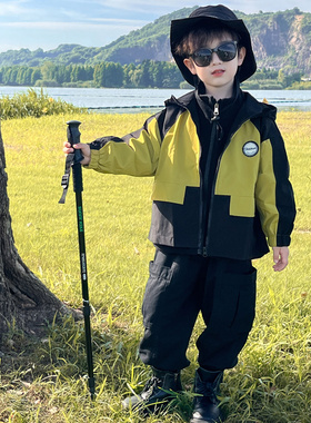 男童三合一冲锋衣春秋款2026新款儿童连帽外套宝宝三防登山户外服