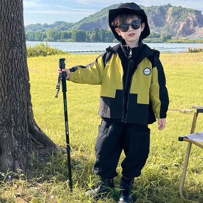 男童三合一冲锋衣秋冬款2025新款儿童夹棉外套宝宝三防登山户外服