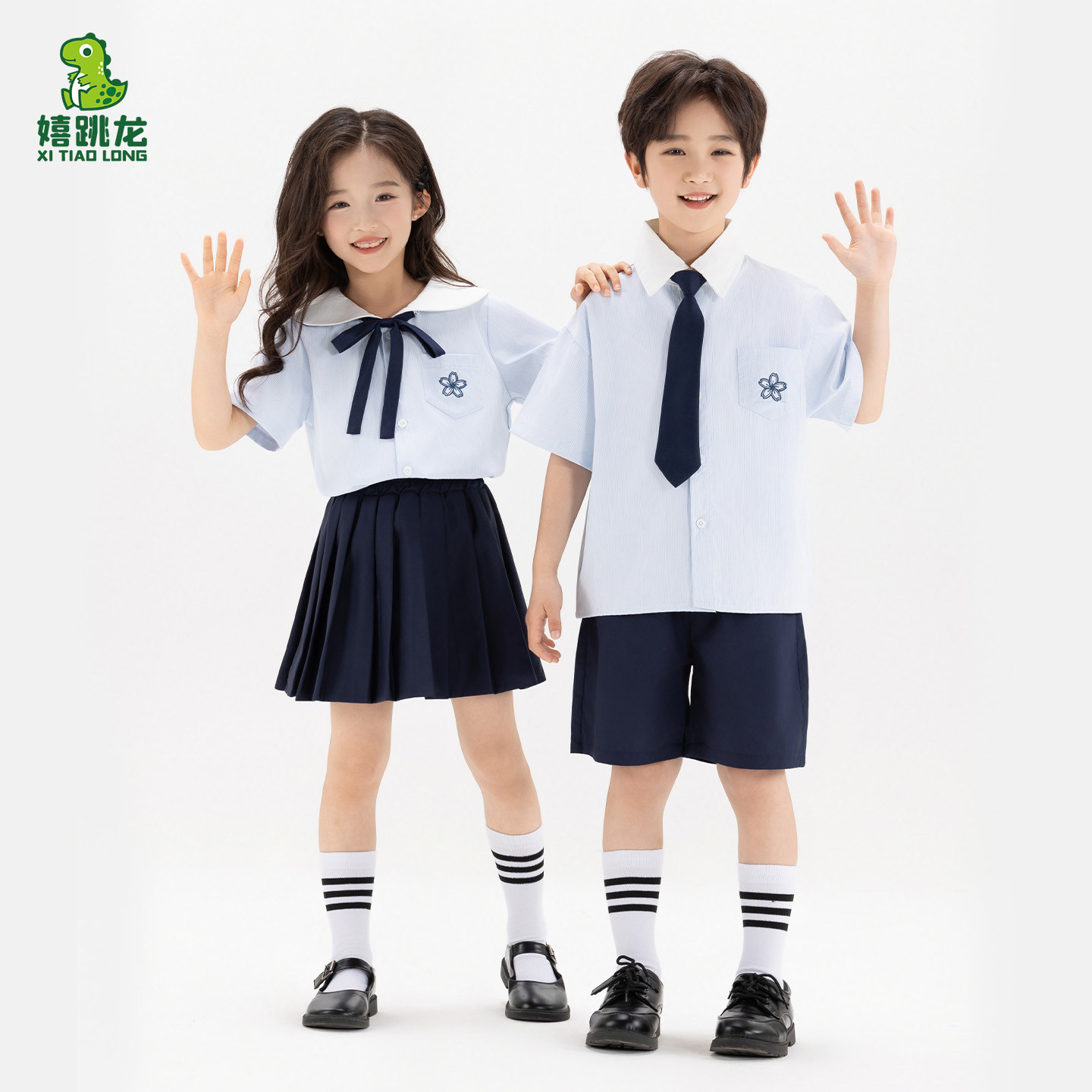 儿童学院风校服套装夏季男女童短袖衬衫幼儿园毕业照园服演出服装