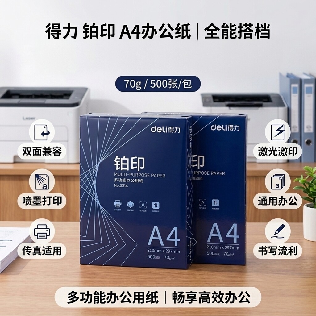 得力A4复印纸70g办公打印纸a4白纸铂印木尚塞纳河佳铂整箱复印纸