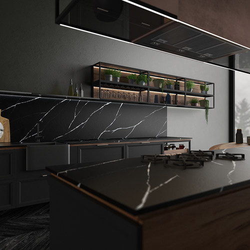 定制橱柜意式实木岩板 一体化轻奢开放厨房 高端简约多功能水吧台