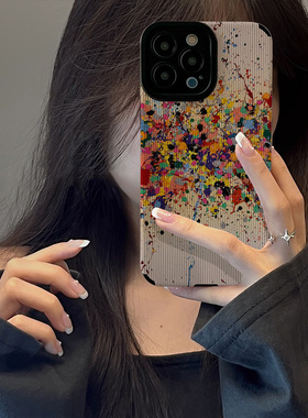 DZ木年沛适用vivox300手机壳x200皮质x80女款100pro全包x70防摔x60高级彩色泼墨油画s20/s50潮牌iqoo11软壳女