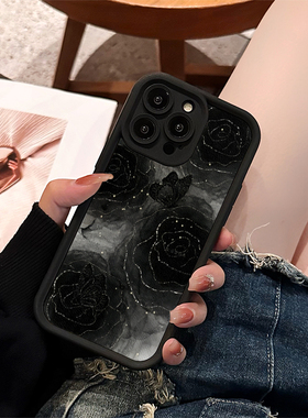 DZ适用苹果15promax手机壳新款iPhone15硅胶14plus黑色13pro全包12防摔11高级感xsmax女款8可爱7复古黑金玫瑰