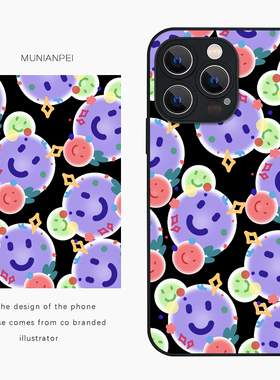 DZ适用苹果16promax手机壳新款iPhone15玻璃14plus紫色13pro全包12防摔11高级感xsmax女款8可爱7简约满屏微笑