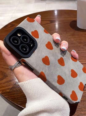 DZ适用苹果16promax手机壳新款iPhone15秋冬14plus手绘满屏橙色爱心13pro全包12硅胶防摔11高级x创意简约小众