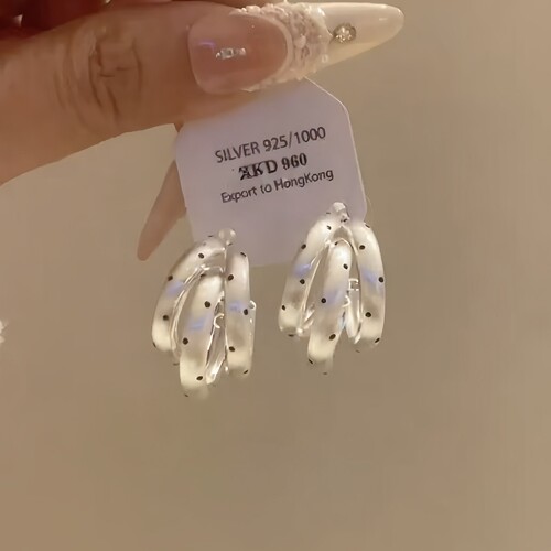 s925纯银复古三环一体C圈耳环女