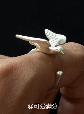 S925纯银哑光磨砂飞鸟戒指小众女