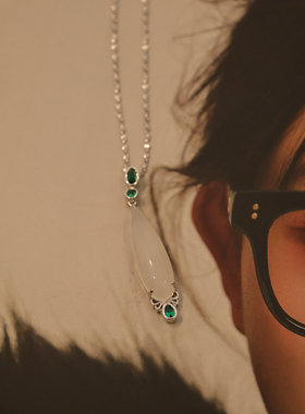 shining 水滴白玉髓吊坠项链