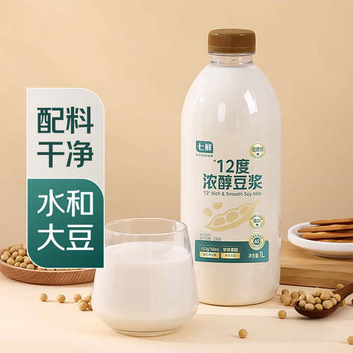 七鲜12度低GI浓醇黄豆豆浆1升新老包装随机发货