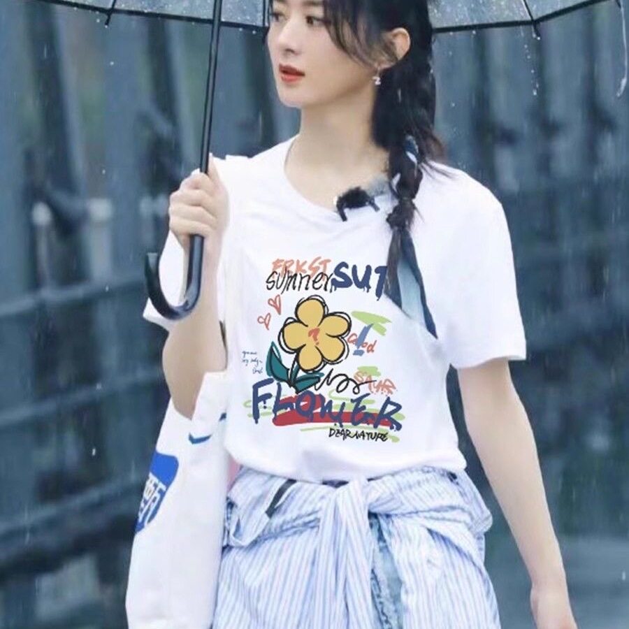 与凤行沈璃赵丽颖同款纯棉短袖t恤宽松夏装女装高级感明星上衣服