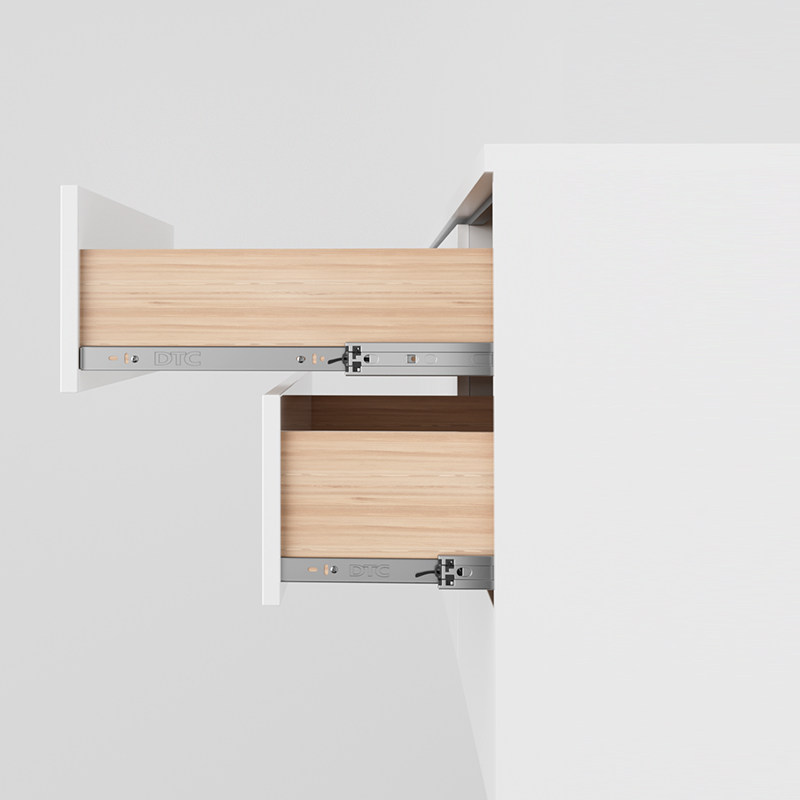 DTC东泰抽屉导轨轨道阻尼和反弹弧形全拉出三节走珠滑轨45mm