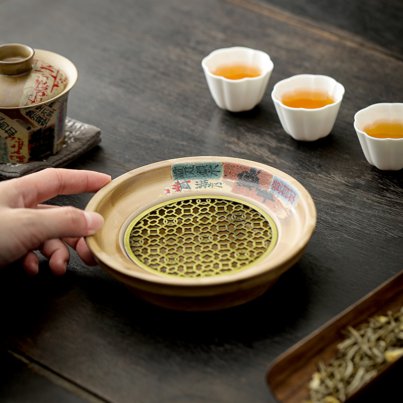 复古粗陶手绘蓄水壶承干泡台