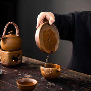 酱釉粗陶老岩泥龙纹壶承复古国风干泡茶台杯托茶托壶承垫茶道配件