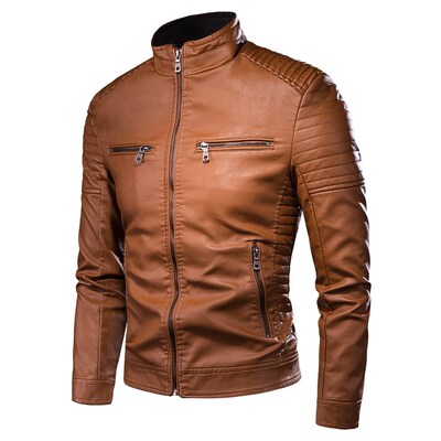 Men Spring New Motorcycle Causal Vintage Leather Jacket Coat