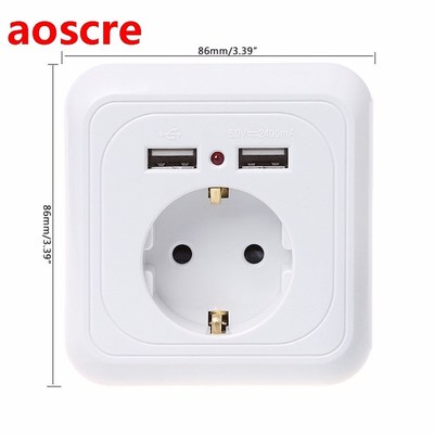 Wall Socket Power Outlet With Dual USB  LED Light White