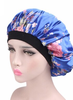 Unisex Adults Satin Hair cap Nightcap Wide-brimmed Floral Sl