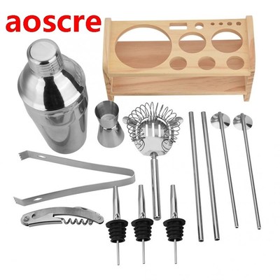 13pcs Bar Tools Cocktail Shaker Mixer Drinker with Wood Hold