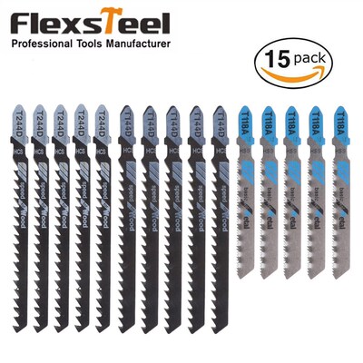 Flexsteel 15 Pcs Jig Saw Blades T-Shank Jig Saw Blade set As