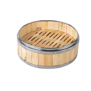 Bamboo Food Steamer with Stainless Steel Banding No Lid Kitc