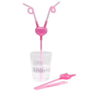 Heart Drinking Funny Flexible 1PCS Unique Double Love Straw