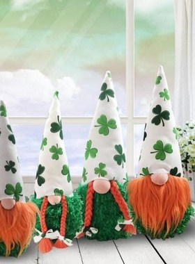 St. Patrick's Day Plush Doll Ornaments Green Shamrock Facele