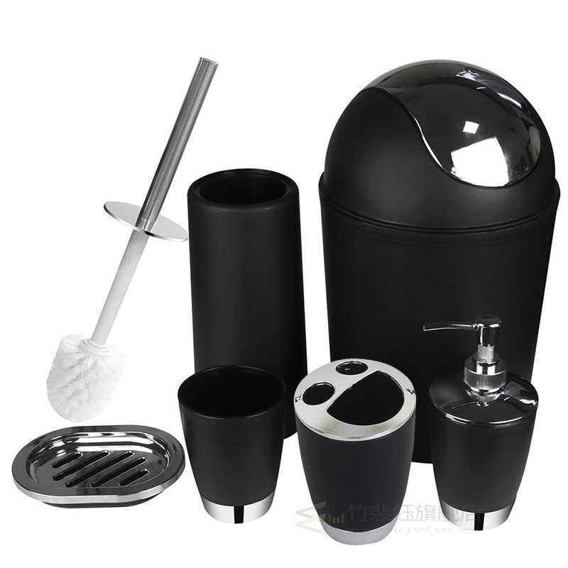 6pcs Bathroom Accessories Set Bath Toilet Brush with Trash C