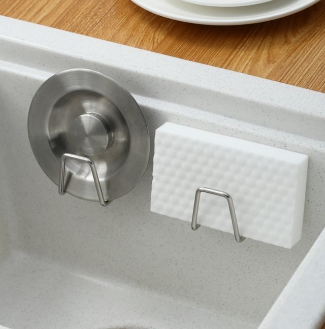 1Pc Stainless Steel Kitchen Sponge Holder Hook Brush Soap Di