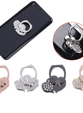 Diamond 360 Degree Double Heart Shape Mobile Phone Stand Cel