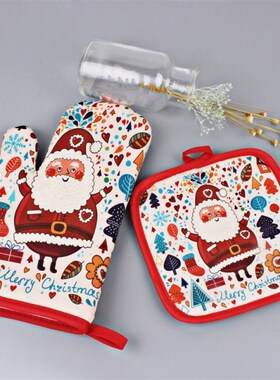 New 2Pcs/set Christmas Baking Anti-Hot Gloves Pad Oven Dinin