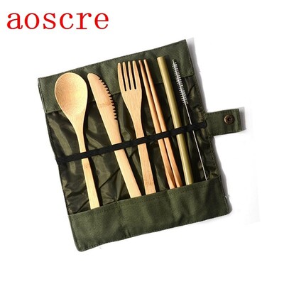 Japanese Wooden Cutlery 6Pcs/pack Set Bamboo Fork Knife Bru