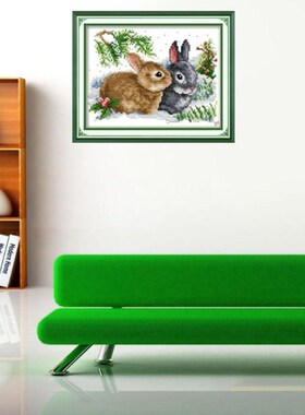 Rabbits DIY Handmade Needlework Counted 14CT Printed Cross S