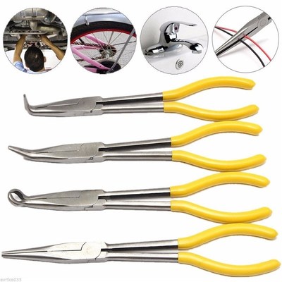 4Pcs 11 Inch Extra Long Nose Pliers Set Straight Bent Tip Me