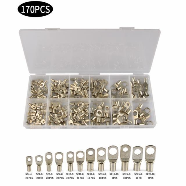 170Pcs SC Bare Terminals Tinned Copper Lug Ring Seal Wire Co